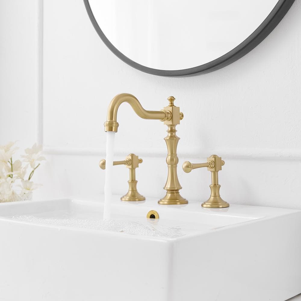 Brushed Gold Antique Brass Double Handle Widespread Bathroom Faucet