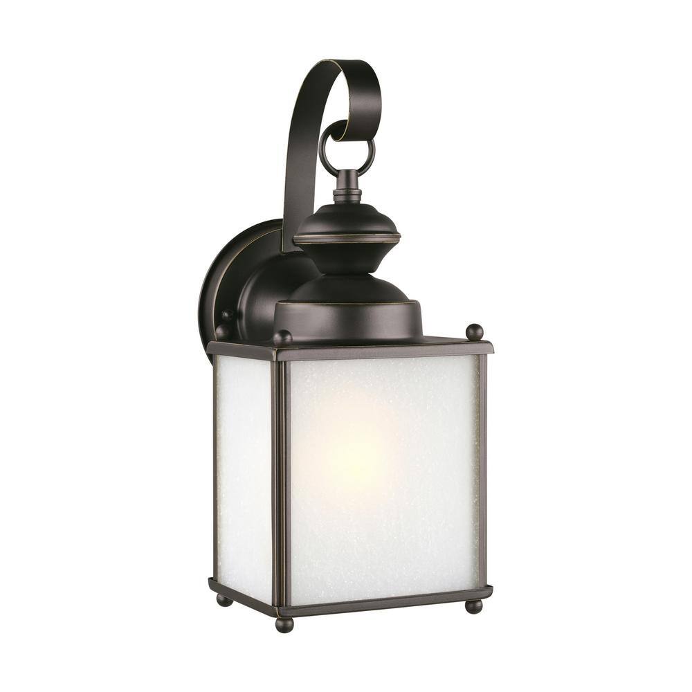 Antique Bronze LED Outdoor Wall Lantern with Frosted Seeded Glass