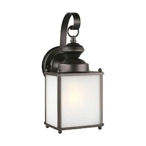 Jamestowne 1-Light Antique Bronze Outdoor 12.5 in. Traditional Wall Lantern Sconce with LED Bulb