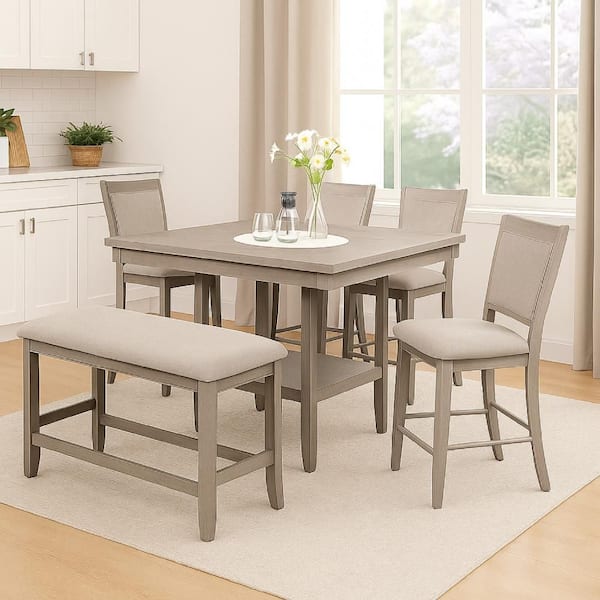 Filu 41 in. H Light Gray and White Oak Wood Bar Stool with Fabric Seat Set of 2