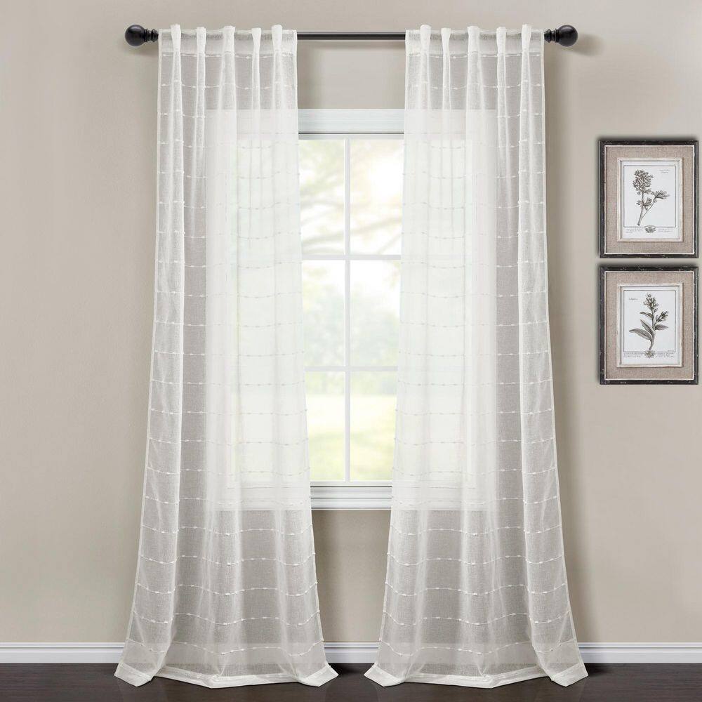 White Sheer Polyester Rod Pocket Back Tab Window Curtain Panels