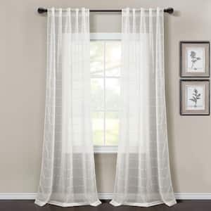 Farmhouse TTextured 38 in. W x 84 in. L Back Tab/Rod Pocket Sheer Window Curtain Panels White Set