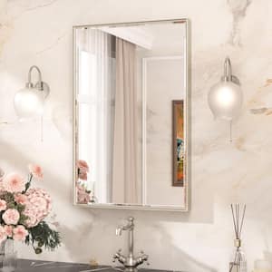 24 in. W x 36 in. H Framed Brushed Nickel Mirrors for Bathroom Wall Beveled Mirror Bathroom Vanity Mirror Over Sink