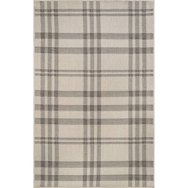 Coastal Gray/Beige 4 ft. x 6 ft. Plaid Washable Easy Jute Modern Indoor Outdoor Area Rug