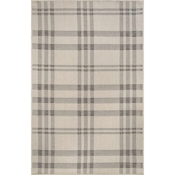 Coastal Gray/Beige 8 ft. x 10 ft. Plaid Washable Easy Jute Modern Indoor Outdoor Area Rug