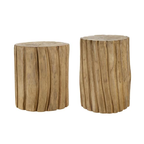 A & B Home Brown Multi-Purpose Teak Stump Displays - Set of 2