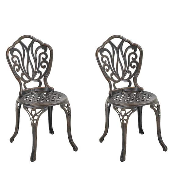 Clihome 2-Piece Outdoor Cast Aluminum Bistro Chair with Pattern Back