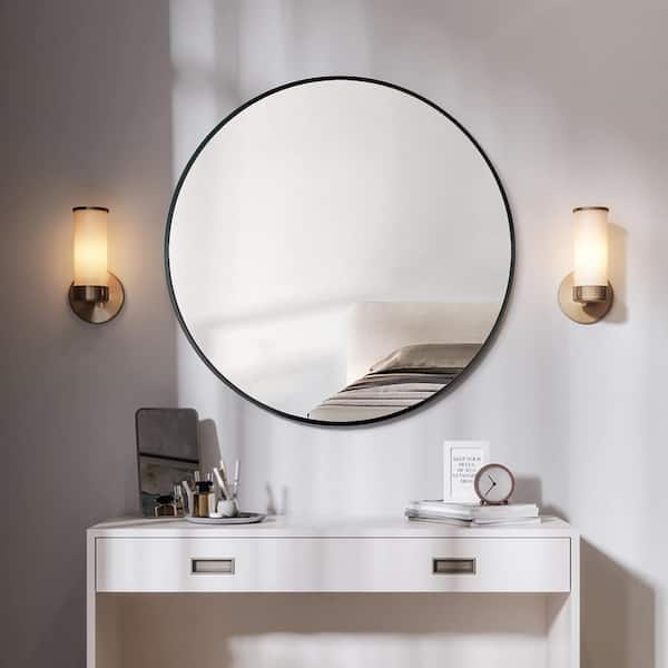Cesicia Modern 30 in. W x 30 in. H Round Aluminum Framed Wall Mirror in Matt Black