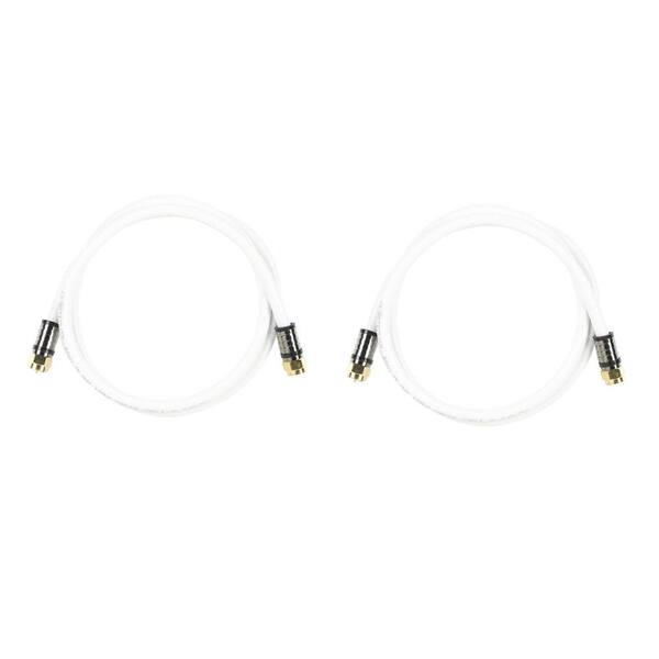 Commercial Electric 3 ft. RG-6 Coaxial Cable, White (2-Pack)