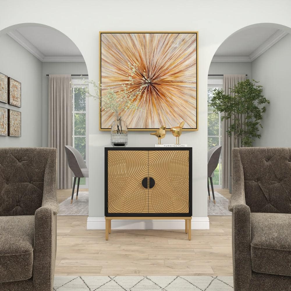 Black and Bronze Ripple Design 2-Door Cabinet