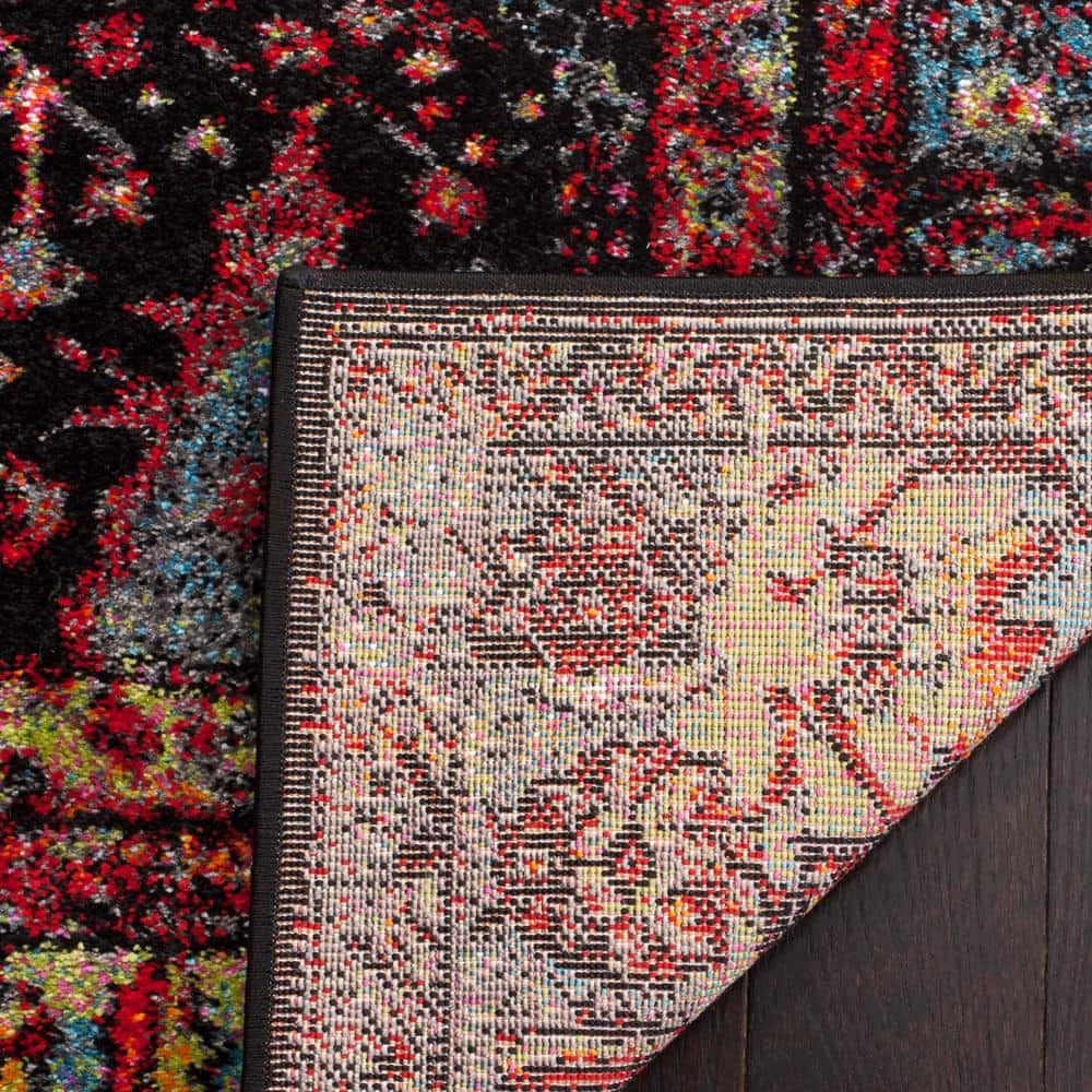 Vintage Red Floral High Pile Synthetic Area Rug