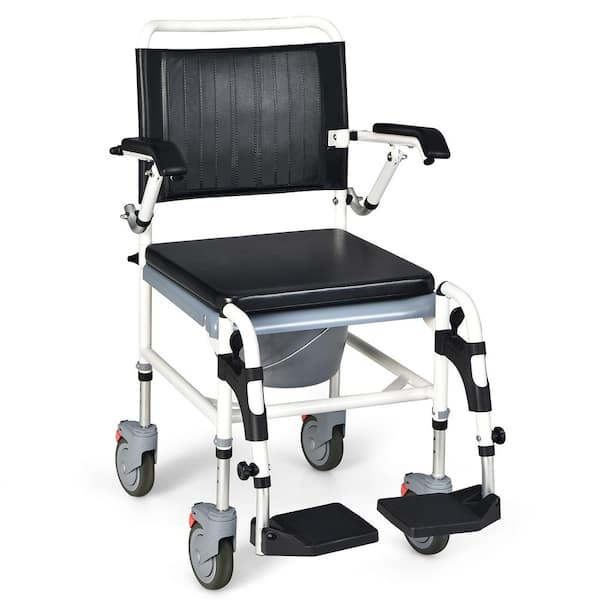 Costway 34.5 in. x 23 in. 4 in 1 Bedside Commode Chair Toilet Seat with Wheel Commode Wheelchair with Detachable Bucket GHMHSKU00678 The Home Depot