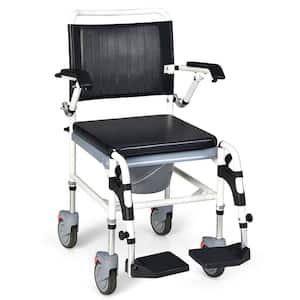 34.5 in. x 23 in. 4-in-1 Bedside Commode Chair Toilet Seat with Wheel Commode Wheelchair with Detachable Bucket