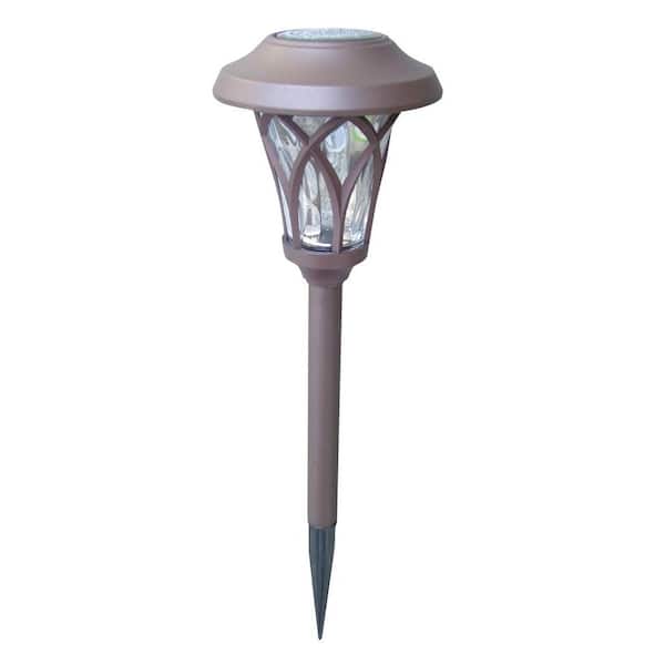 Hampton Bay Open Stock Solar Bronze Outdoor Integrated LED Landscape Path Light with Water Glass Lens