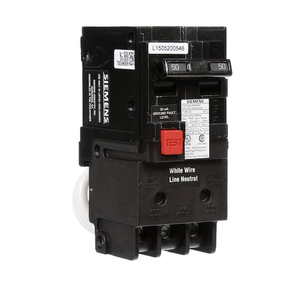 Siemens 50 Amp Double Pole Type QE Ground Fault Equipment Protection Circuit Breaker