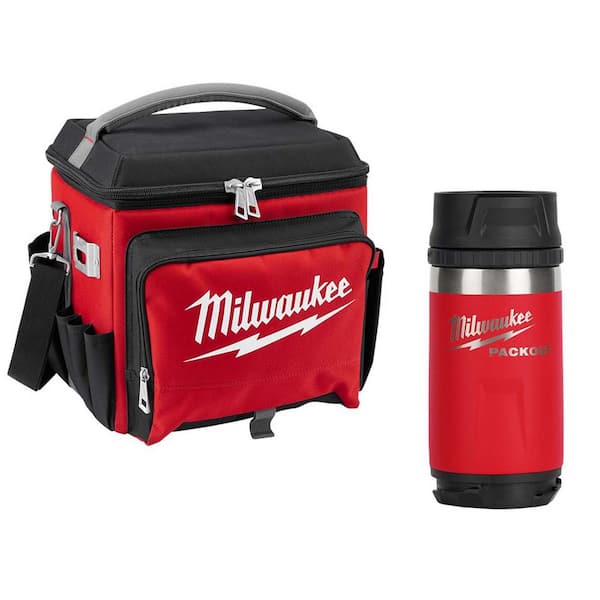 21 Qt. Soft Sided Jobsite Lunch Cooler with PACKOUT Red 12 oz. Insulated Bottle with Sip Lid