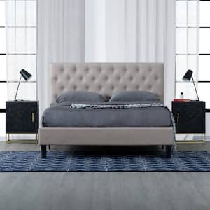 Ellie Grey Upholstered Full Platform Bed with Button Tufted Headboard