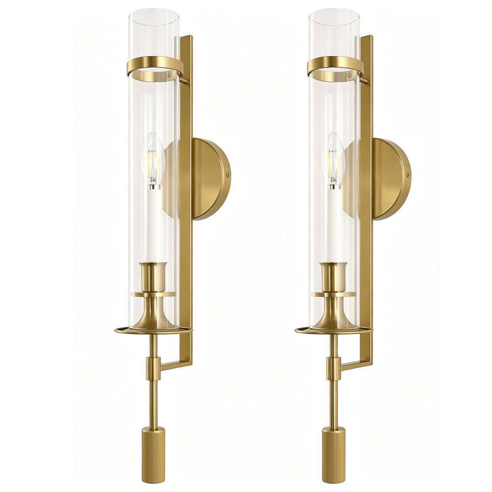 6 in. 1-Light Polished Gold L-Shaped Indoor Wall Sconce with Clear Glass Cylinder Shade, 2-Pack E12 Modern Wall Light price history on PriceWatchPro