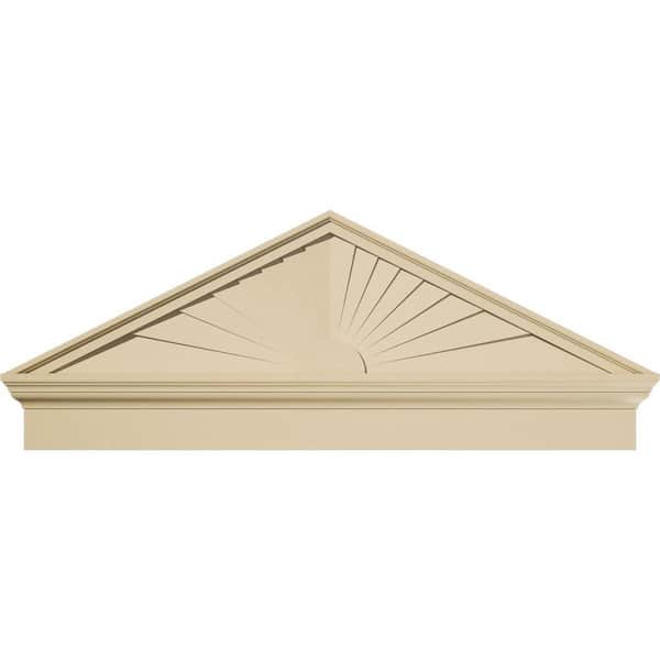 Ekena Millwork 48-in W x 18-7/8-in H x 2-3/4-in P (Pitch 6/12) Peaked Cap Sunburst Signature Urethane Combination Pediment, Primed Tan