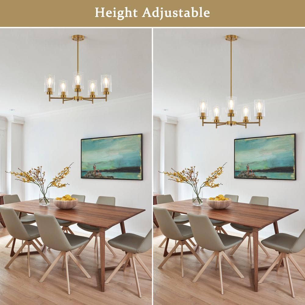 Gold and Clear Glass 5-Light Kitchen Island Chandelier