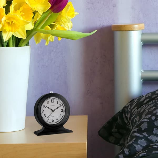 La Crosse Clock Silent Sweep Black Mantel Quartz Alarm Clock 617