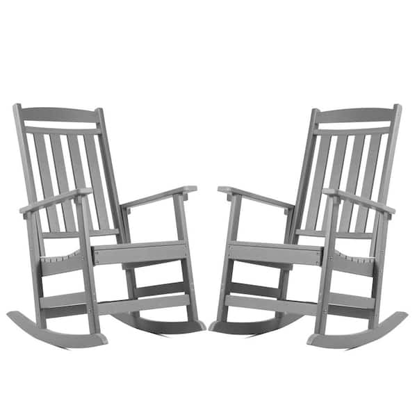 HARRIETT HOME LLC All Weather Resistant Recycled HDPE Plastic Porch Patio Outdoor Rocking Chair for Outdoor Indoor in Grey (Set of 2)