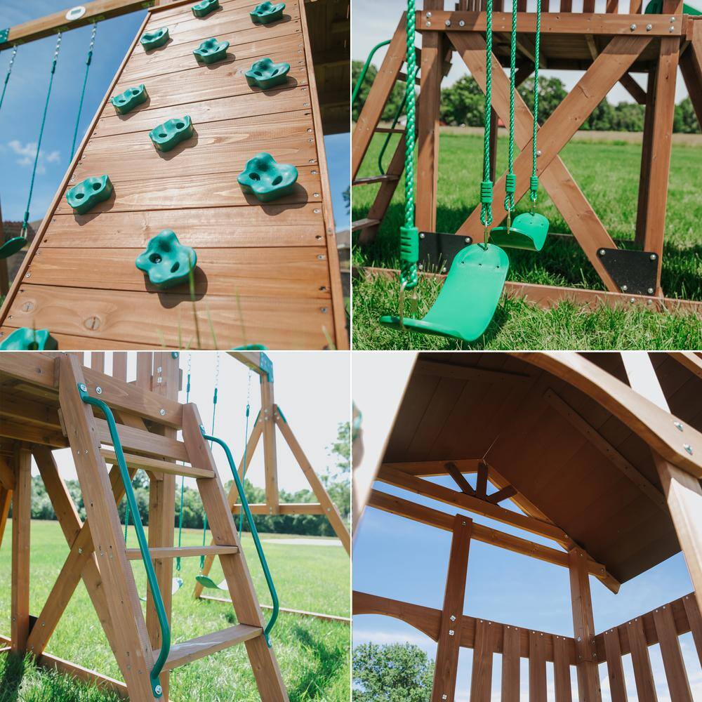 Cedar Wood Outdoor Swing Set with Slide and Fort