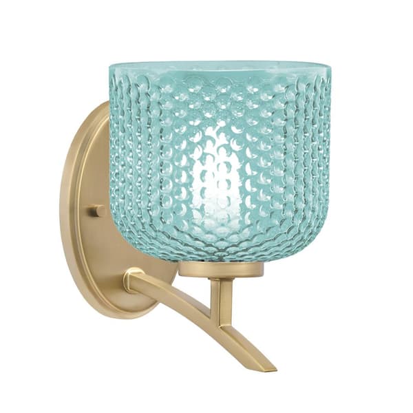 Unbranded Siena 1-Light New Age Brass Uplight Wall Sconce with Turquoise Glass Shades