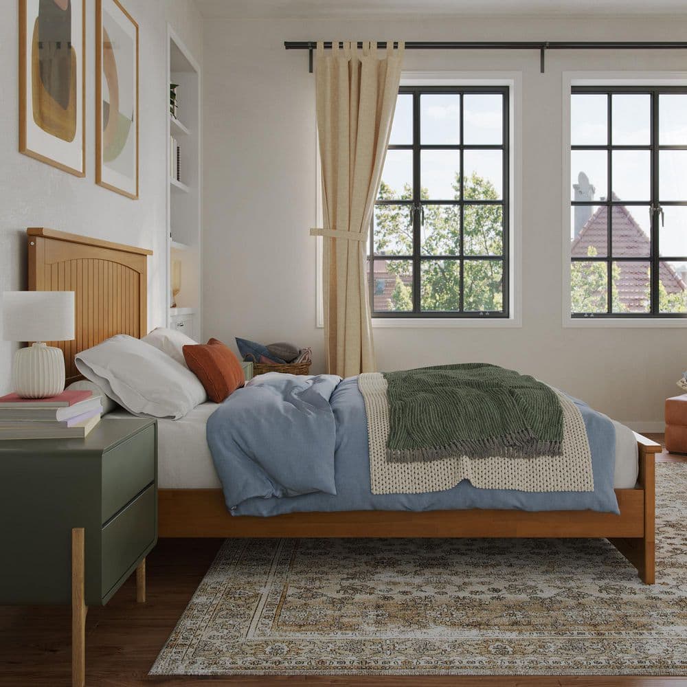 Naples Full Light Toffee Wood Platform Bed with Headboard and Slats