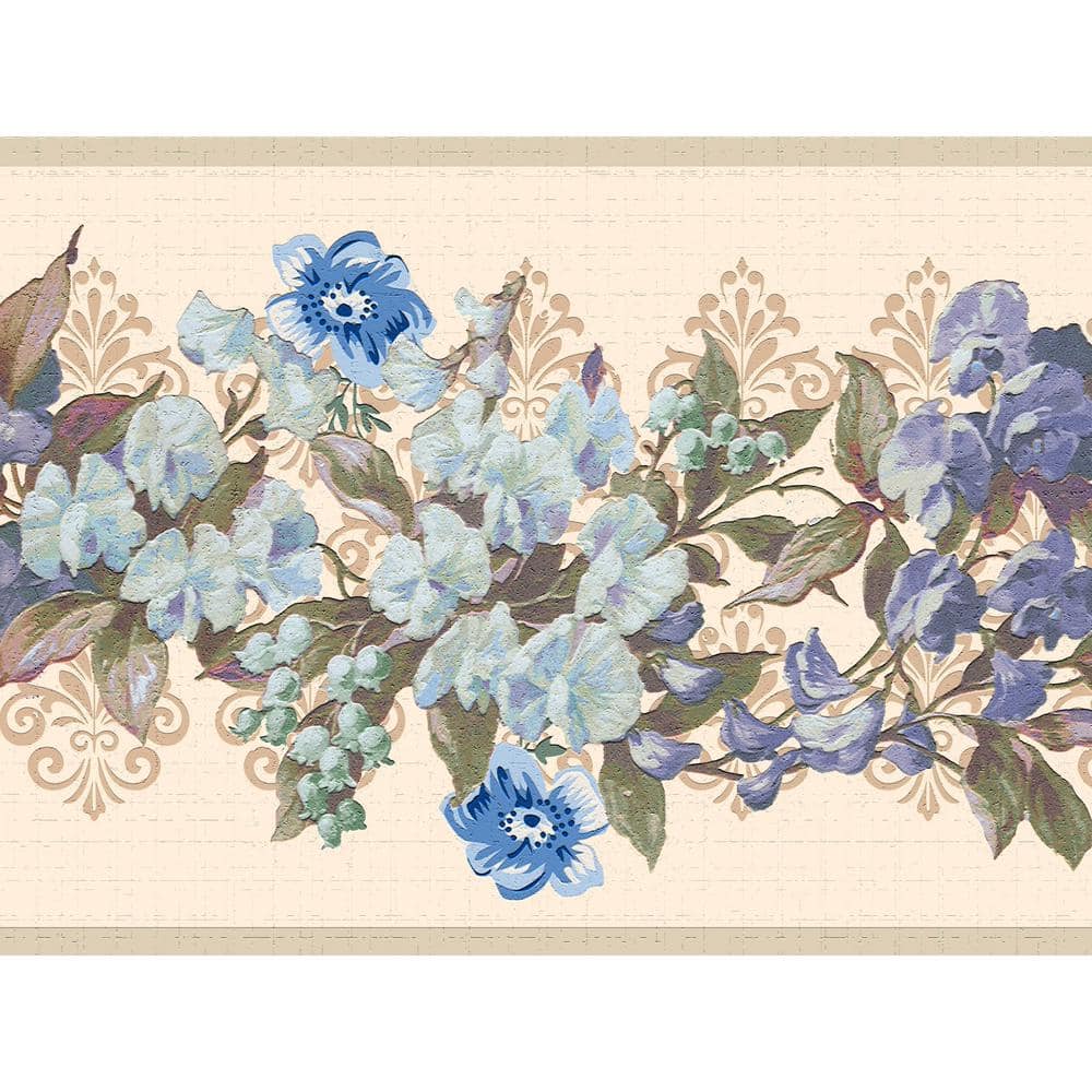 Dundee Deco Falkirk Dandy II Blue Green Tan Vines Flowers Floral Peel ...