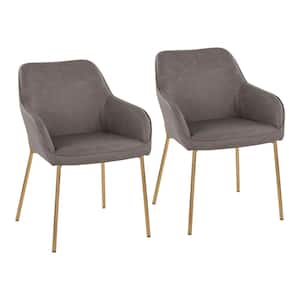 Daniella Grey Faux Leather and Gold Steel Arm Chair (Set of 2)