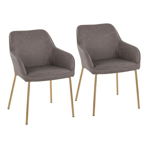 Lumisource Daniella Grey Faux Leather and Gold Steel Arm Chair (Set of 2)