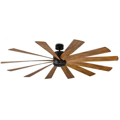 Windflower 80 in. 12-Blade Smart Indoor/Outdoor Matte Black/Koa Downrod Mount Ceiling Fan 3000K LED Remote included Modern Forms Ceiling Fans With Lights