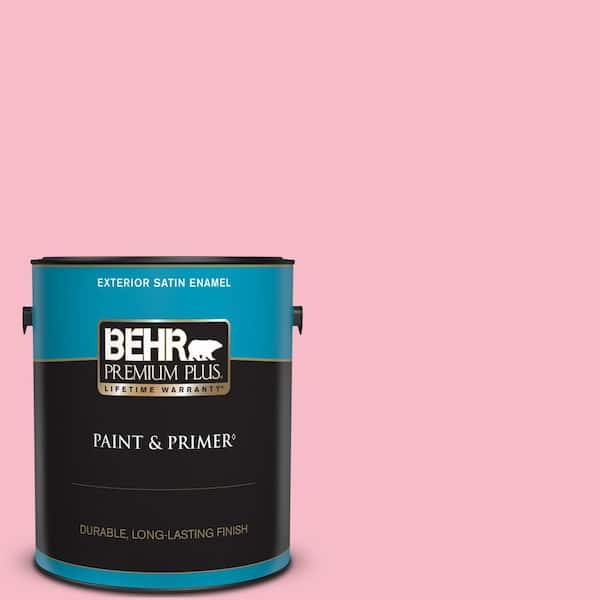 BEHR PREMIUM PLUS 1 gal. #120C-2 Pink Punch Satin Enamel Exterior Paint & Primer