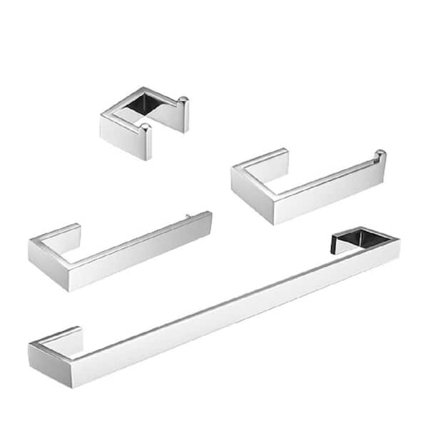Adrinfly Modern 4-Pieces Kit 24 in. Wall Mounted Towel Rack in Stainless Steel, Chrome, Adjustable Bathroom Accessories