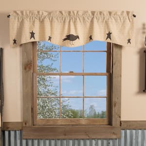 Kettle Grove 60 in. L x 16 in. W Crow and Star Cotton Valance in Dark Creme Gray Country Black
