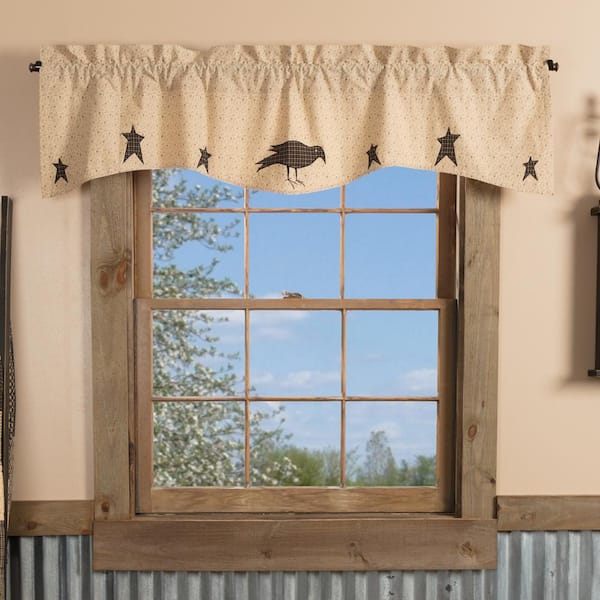 VHC BRANDS Kettle Grove 60 in. L x 16 in. W Crow and Star Cotton Valance in Dark Creme Gray Country Black