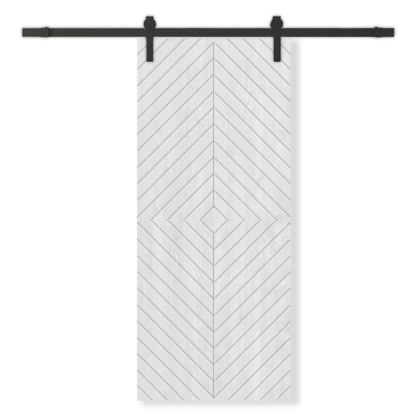 CALHOME 42 in. x 96 in. White Stained Pine Wood Modern Interior Sliding Barn Door with Hardware Kit