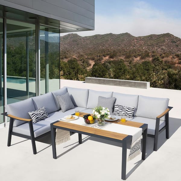 Patio Time Nova 4 Piece Aluminum and Teak Outdoor Sectional Sofa