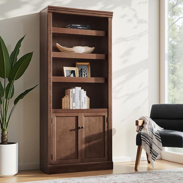 JAYDEN CREATION Hermi 78 in. Tall Walnut Wood 4-Shelf Standard