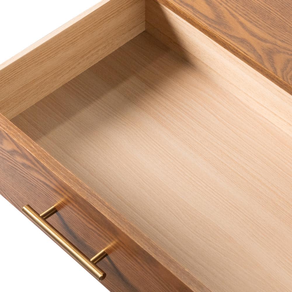Walnut Brown Mid-Century Modern 5-Drawer Chest with Brass Handles