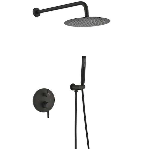 PERLIRIA INC Single Handle 10 in. 2-Spray Shower Faucet with hand Shower, Wall Mount 1.5 GPM with Easy to Install in. Matte Black