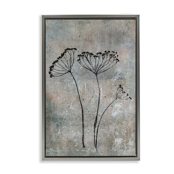 Cow Parsley Sprigs by Lydia Orange Gray Floater Frame Nature Graphic Art Print 31 in. x 21 in.