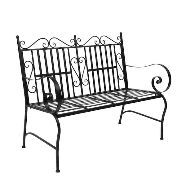 TIRAMISUBEST 44.5 in. x 17.5 in. x 37 in. 2-Person Black Iron Outdoor Bench