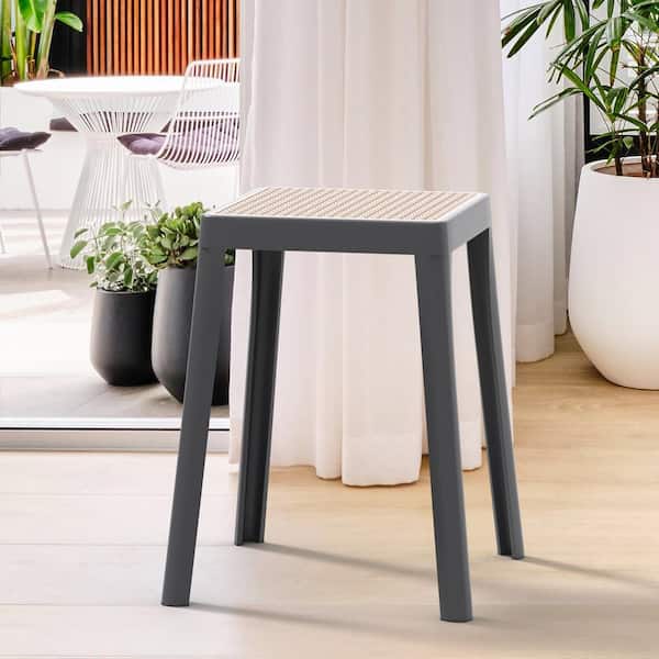 Leisuremod Tresse 18 in. Grey Backless Square Plastic Dining Stool with Plastic Seat
