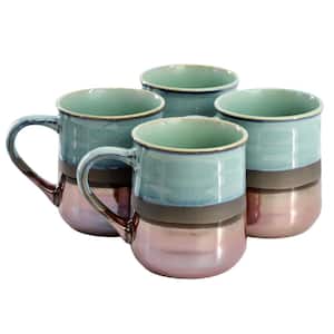 Copper Tonal 4-Piece 18 Ounce Stoneware Cup Beverage Mugs Set in Sage Green