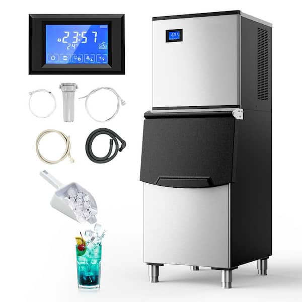 23 in. 400 lb. / 24H Full Size Cubes Freestanding Commercial Ice Maker in Silver, Stainless Steel, Clean Cycle, Portable