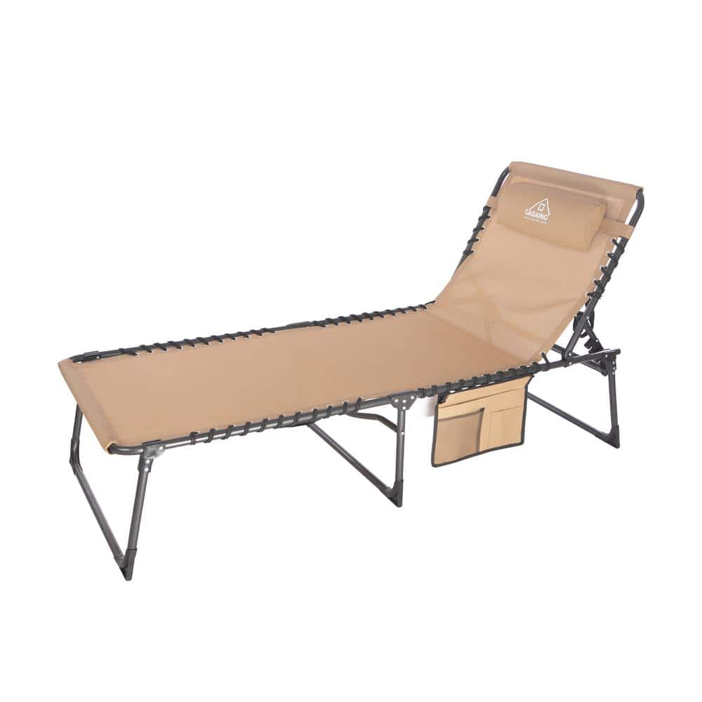 CASAINC Brown Folding Metal Outdoor Lounge Chair 4-Position Chaise with Pillow Bonus Pockets for Beach Patio -  21ODJM0003BR