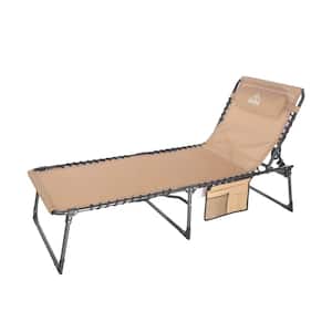 Brown Folding Metal Outdoor Lounge Chair 4-Position Chaise with Pillow Bonus Pockets for Beach Patio
