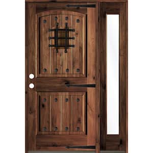 46 in. x 80 in. Medit. Knotty Alder Right-Hand/Inswing Clear Glass Red Mahogany Stain Wood Prehung Front Door w/RFSL